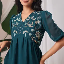 ZELZIS Women Floral Embroidered V-Neck Georgette Top-picture-29