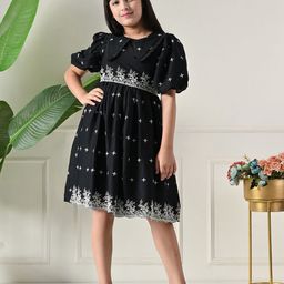 Bella Moda Girls Embroidered Puff Sleeve Cotton Fit & Flare Dress-image-70