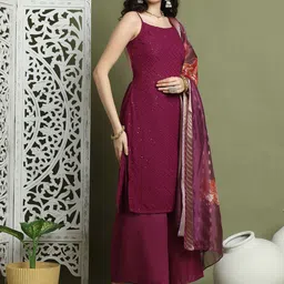 Jompers Women Embroidered Regular Sequinned Kurta with Palazzos & With Dupatta-32