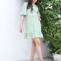 Sera Floral Print Puff Sleeve Fit & Flare Dress-image-74