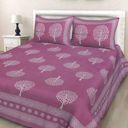 Aura Pink & White Ethnic Motifs 144 TC Queen Bedsheet with 2 Pillow Covers-image-95