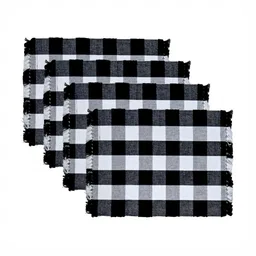 PRAKARTIK 4-Pcs White & Black Printed Cotton Table Placemats-9