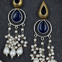 NAMAN ARTS Silver Plated Artificial Stones Studded & Beaded Teardrop Shaped Drop Earrings-picture-10