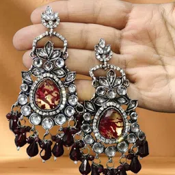 OPUS GEMS Artificial Stones Studded & Beaded Enamelled Floral Shaped Drop Earrings-picture-30