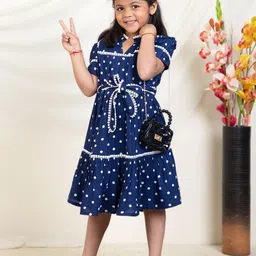 Bugandbees Polka Dot Print Keyhole Neck Puff Sleeve Fit & Flare Midi Dress-picture-11