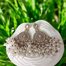 Anouk Gold-Plated Artificial Stones Studded And Beaded Contemporary Drop Earrings-7