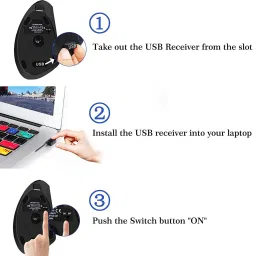 microware 2.4g USB Wireless Vertical Mouse Rechargeable Ergonomic Optical Computer Mouse with 3 Adjustable dpi 1000/1200/1600 Levels 6 Buttons for Laptop, pc, Computer, Desktop, Notebook Wireless OpticalGaming Mouse image 3