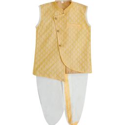 earth conscious Boys Ethnic Motifs Printed Mandarin Collar Straight Kurta With Dhoti Pants-image-51