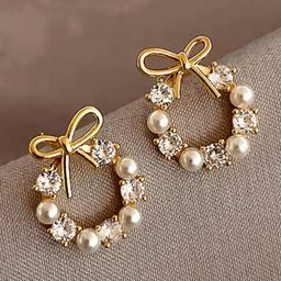 DressBerry Cubic Zirconia Stones Studded & Pearls Beaded Quirky Studs-0