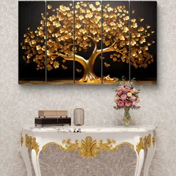 Myntra Elegant Homes Black & Gold-toned 5 Pieces Tree of Life MDF Wooden Wall Art-image-77