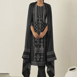 Anouk Women Ethnic Motifs Printed Regular Chanderi Silk Kurta with Trousers & With Dupatta-6