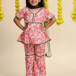 Cutiekins Girls Floral Printed Empire Gotta Patti Kurti with Sharara & With Dupatta-picture-33