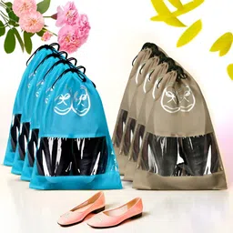 Aura Brown & Blue 8 Pieces Printed Reusable Shoes Organisers-image-75