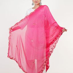 Karthav Fashion Floral Embroidered Gotta Patti Chiffon Cut Work Dupatta-12