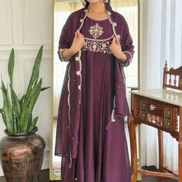 Navlik Ethnic Motifs Embroidered Thread Work A-Line Kurta With Trousers & Dupatta-picture-1
