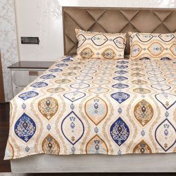 AVI Gold-Toned & Blue Ethnic Motifs 180 TC King Bedsheet with 2 Pillow Covers-image-19