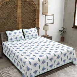 CLOTHOLOGY Green & Pink Floral Printed 180TC Pure Cotton King Bedsheet Set 2.75 m x 2.25 m-image-99