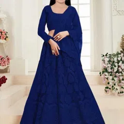 F Plus Fashion Girls Blue Net Semi-Stitched Lehenga Choli-image-39