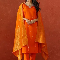 QSH Women Embroidered Regular Kurta with Trousers & Dupatta-20