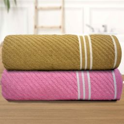 Aura Pink & Mustard 2 Cotton 400 GSM Bath Towel-image-45