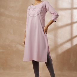 HERE&NOW Floral Embroidered Thread Work Straight Kurta-11