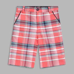 Blue Giraffe Boys Checked Mid-Rise Cotton Shorts-image-70