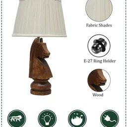 Homesake Beige & Brown Rustic Wood Base Fabric Shade Table Lamp image 2