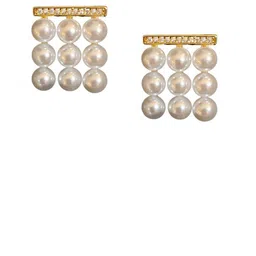 DIVASTRI Korean Gold Plated Artificial Stones Studded & Pearls Beaded Square Studs image 5