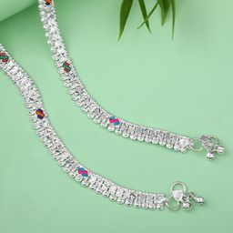 Estele Rhodium-Plated Crystals Studded And Ghungroo Beaded Anklets-picture-47