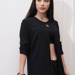 Vishudh Embroidered Mandarin Collar Kimono Shrug-54