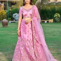 Warthy Ent Embroidered Satin Semi-Stitched Lehenga & Unstitched Blouse & Dupatta-picture-16