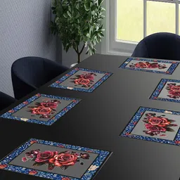 LooMantha Transparent & Blue 6 Pieces Printed Rectangular Table Placemats image 1
