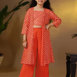 Sangria Girls Embroidered Crop Top Palazzo With Shrug-image-92