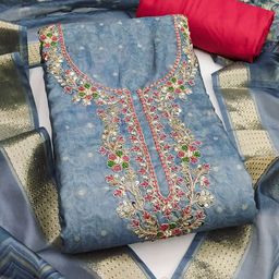 MANVAA Floral Woven Design Sequinned Banarasi Cotton Unstitched Dress Material-picture-31