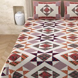 Aura White & Red Ethnic Motifs 210 TC King Bedsheet with 2 Pillow Covers-image-36