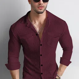 TRIPR Men Slim Fit Textured Spread Collar Cotton Casual Shirt-image-35
