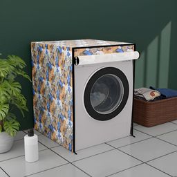 Myntra Elegant Homes White & Blue Printed Waterproof Washing Machine Cover With Zip-76