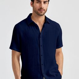 Metronaut Textured Spread Collar Straight Cotton Casual Shirt-picture-36