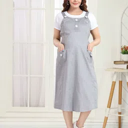 MomsBae Tie Up Detail Maternity Pinafore Midi Dress-picture-34