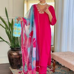 KALINI Women Ethnic Motifs Embroidered Regular Kurta with Trousers & With Dupatta-15