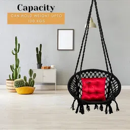 Swingzy Black & Red Round-Shaped Hammock Swing With Cushion image 2