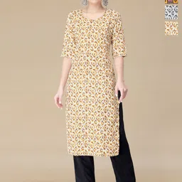 HERE&NOW Selection Of 3 Ethnic Motifs Printed Round Neck Straight Kurtas-image-82