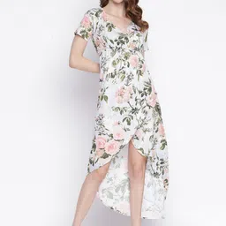 VYMO Floral Printed Wrap Dress With High-Low Hem-image-20