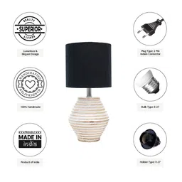 Pinecraft INTERNATIONAL Black & White Atury Table Lamp with Cotton Shade image 3
