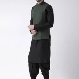 KISAH Men Black Kurta with Dhoti Pants & Nehru Jacket Set image 5