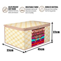 Kuber Industries Cream-Coloured Set of 9 Checked Saree Organisers image 4