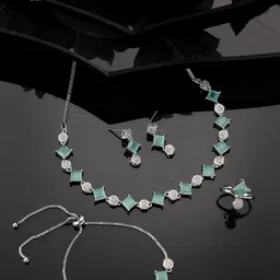Anouk Women Silver Plated & Blue CZ Stone Handcrafted Jewellery Set-image-89