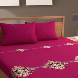 Bajo's Pink & Blue Floral 350 TC King Bedsheet with 2 Pillow Covers-image-49