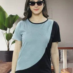 BASE 41 Women Colourblocked Round Neck Cotton T-shirt-image-95
