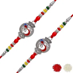 MEIRA JEWELLERY Set Of 2 Designer Rakhis With Greeting Card & Roli Chawal-image-43